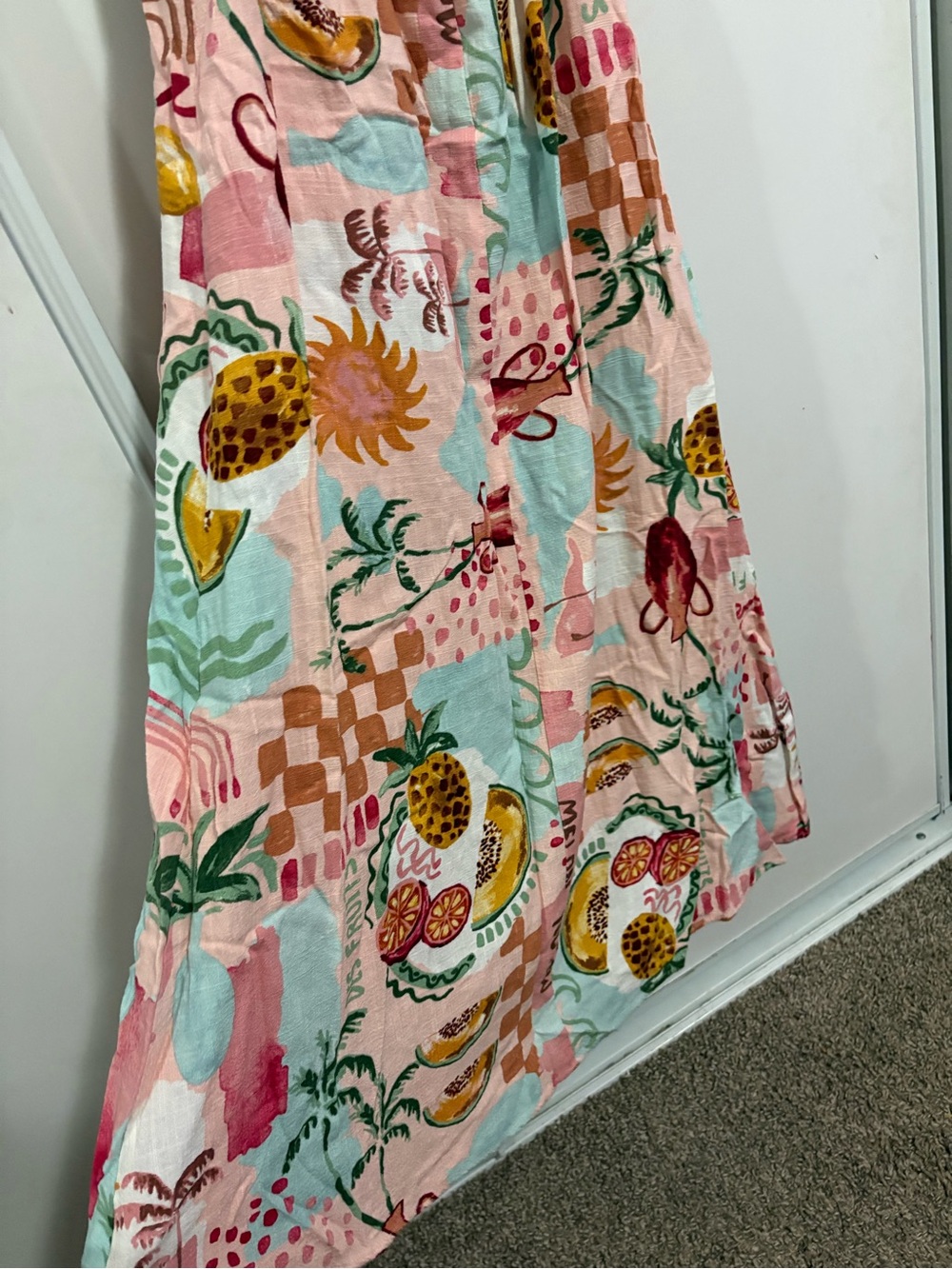 Paper Heart Tropical Fruit Print Linen Blend Maxi Dress M Pink Peach Boho - Picture 6 of 8